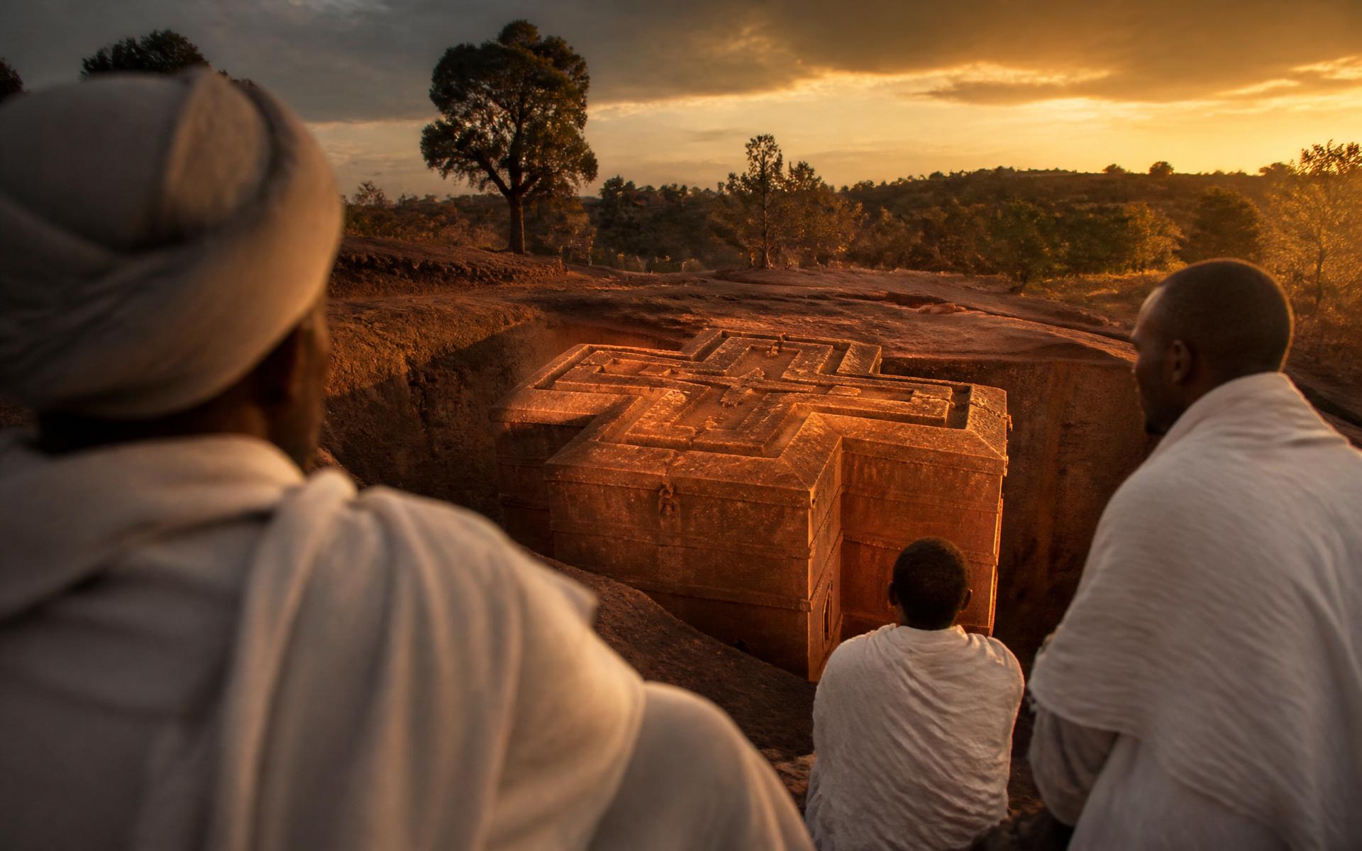 Rock-hewn church of Bet Giyorgis, Lalibela at sunrise